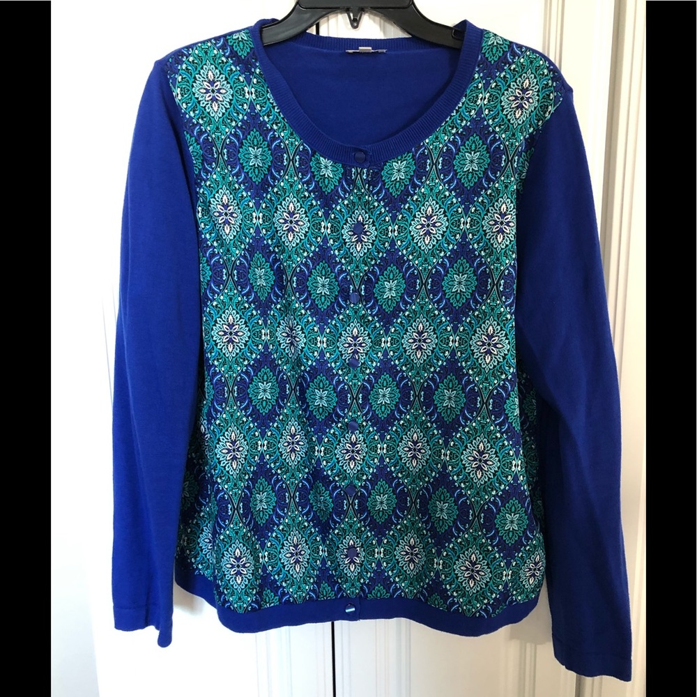Talbots L Button Down Cardigan Mulit Print